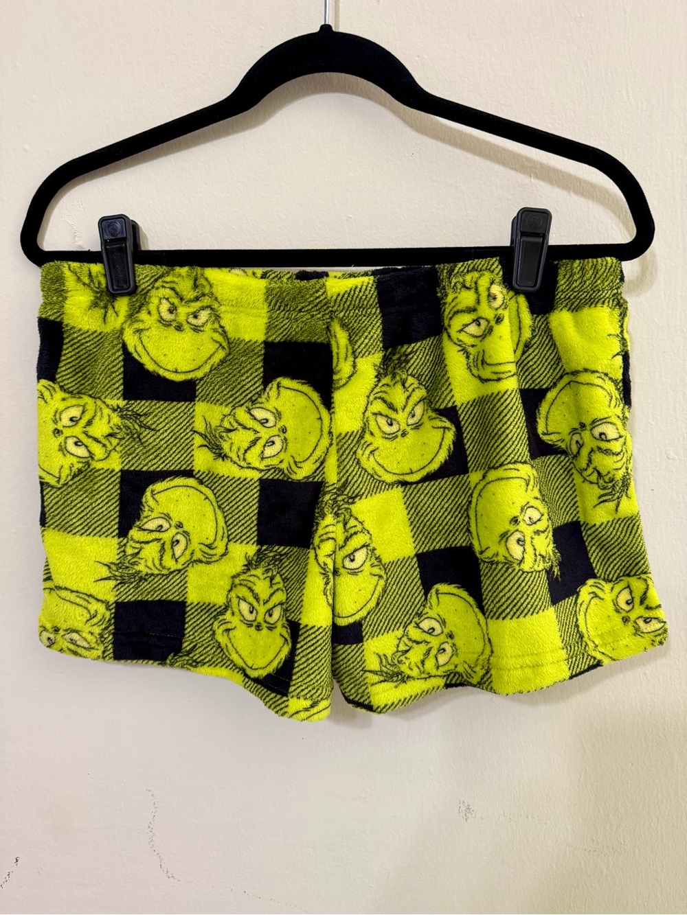 Grinch Plaid Fleece Lounge Shorts - Neon Green & Black - Picture 2 of 2